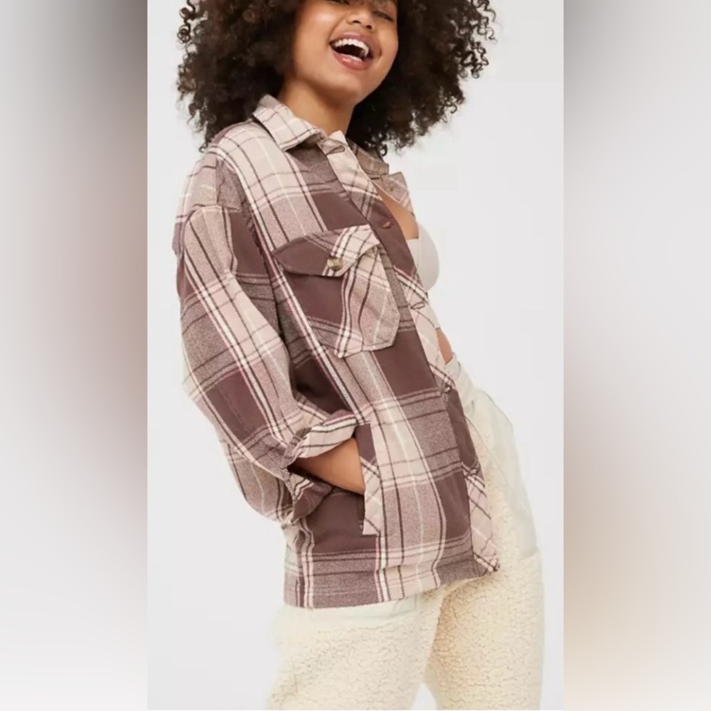 Aerie Offline Flannel Button Down Shacket, Size Medium